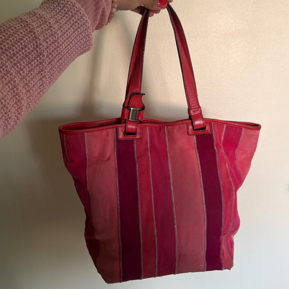 RARE Ferragamo Pink Canvas and Leather Tote